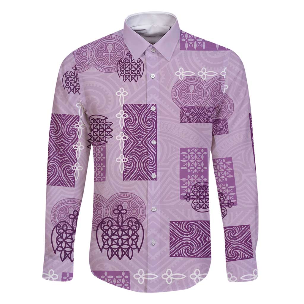 Vintage Lapita Family Matching Off Shoulder Short Dress and Hawaiian Shirt Iconic Double Face Pattern Violet LT05 Dad's Shirt - Long Sleeve Violet - Polynesian Pride
