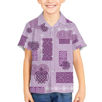 Vintage Lapita Family Matching Puletasi and Hawaiian Shirt Iconic Double Face Pattern Violet