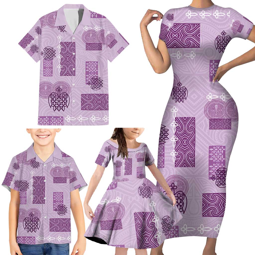 Vintage Lapita Family Matching Short Sleeve Bodycon Dress and Hawaiian Shirt Iconic Double Face Pattern Violet LT05 - Polynesian Pride