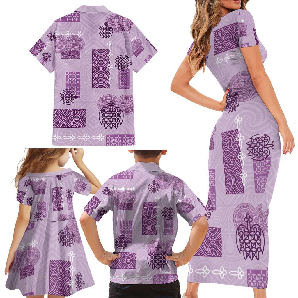 Vintage Lapita Family Matching Short Sleeve Bodycon Dress and Hawaiian Shirt Iconic Double Face Pattern Violet LT05 - Polynesian Pride