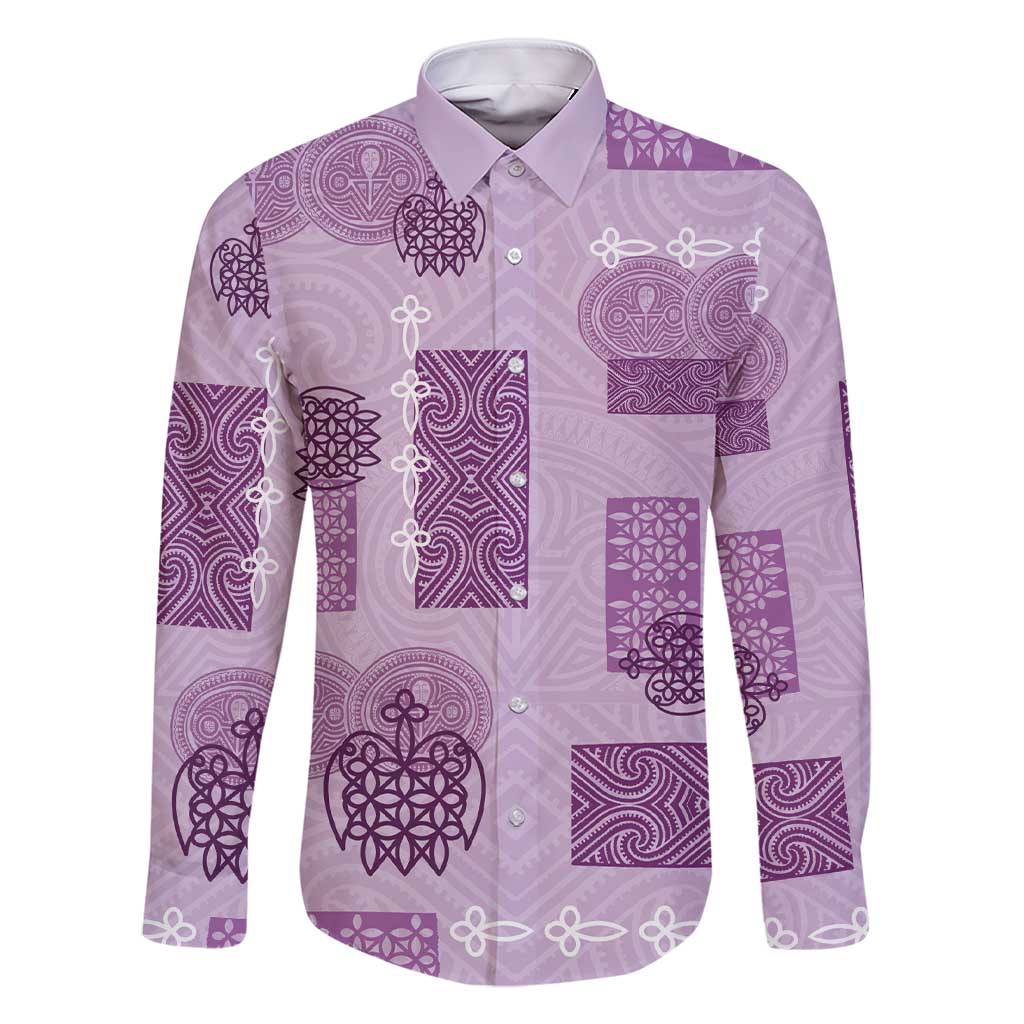 Vintage Lapita Family Matching Short Sleeve Bodycon Dress and Hawaiian Shirt Iconic Double Face Pattern Violet LT05 Dad's Shirt - Long Sleeve Violet - Polynesian Pride