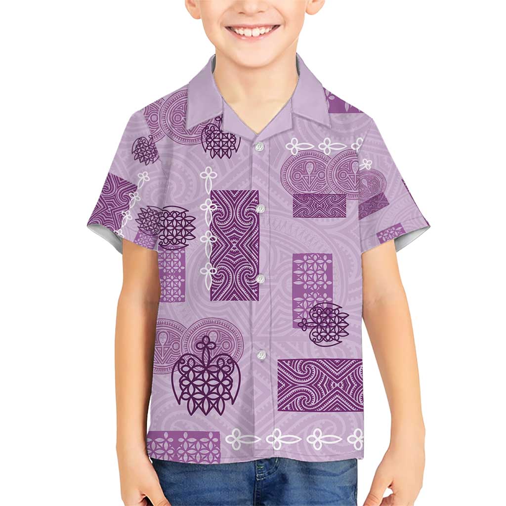 Vintage Lapita Family Matching Short Sleeve Bodycon Dress and Hawaiian Shirt Iconic Double Face Pattern Violet LT05 Son's Shirt Violet - Polynesian Pride