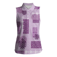 Vintage Lapita Women Sleeveless Polo Shirt Iconic Double Face Pattern Violet LT05 Female Violet - Polynesian Pride