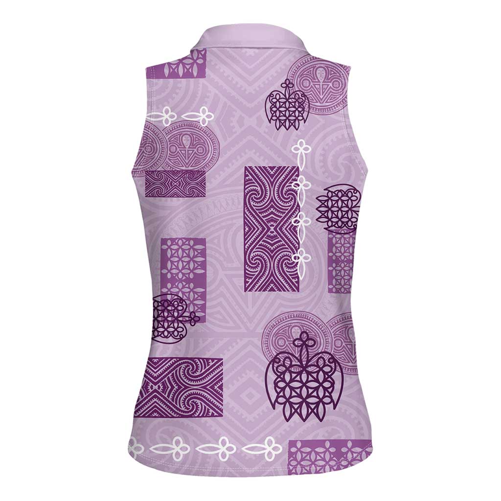 Vintage Lapita Women Sleeveless Polo Shirt Iconic Double Face Pattern Violet LT05 - Polynesian Pride