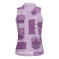Vintage Lapita Women Sleeveless Polo Shirt Iconic Double Face Pattern Violet LT05 - Polynesian Pride