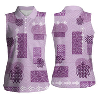 Vintage Lapita Women Sleeveless Polo Shirt Iconic Double Face Pattern Violet LT05 - Polynesian Pride