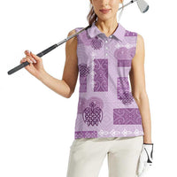 Vintage Lapita Women Sleeveless Polo Shirt Iconic Double Face Pattern Violet LT05 - Polynesian Pride