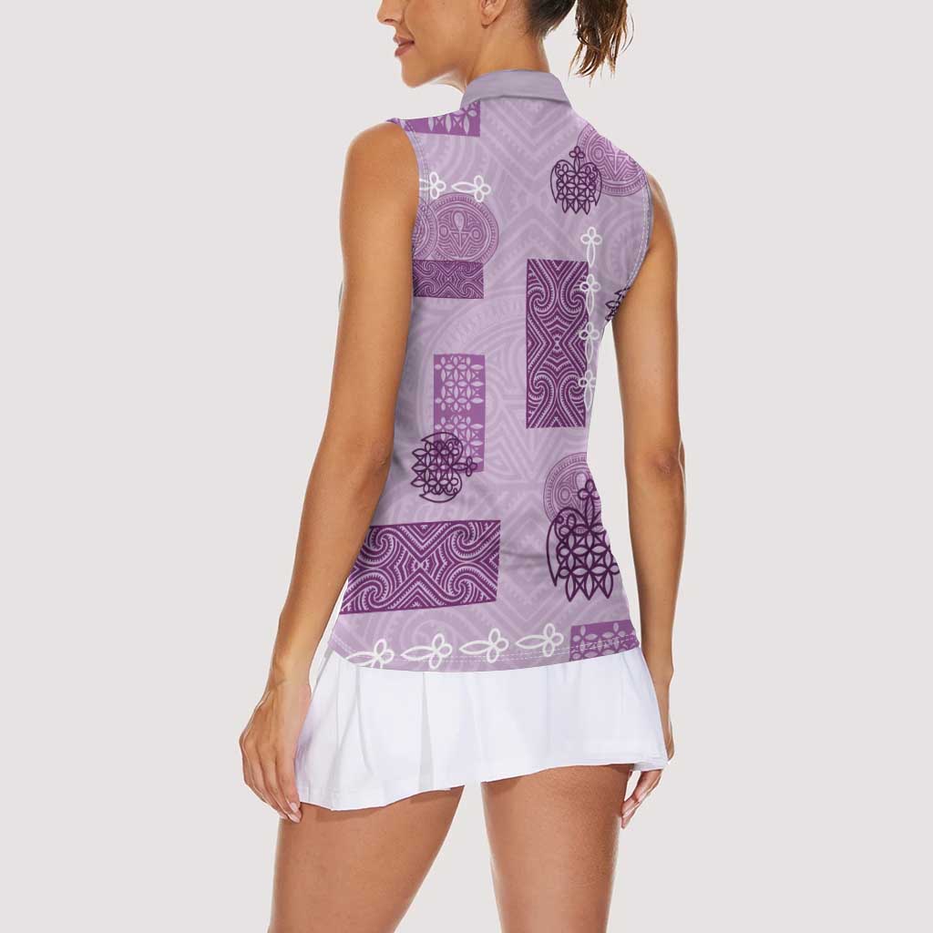 Vintage Lapita Women Sleeveless Polo Shirt Iconic Double Face Pattern Violet LT05 - Polynesian Pride