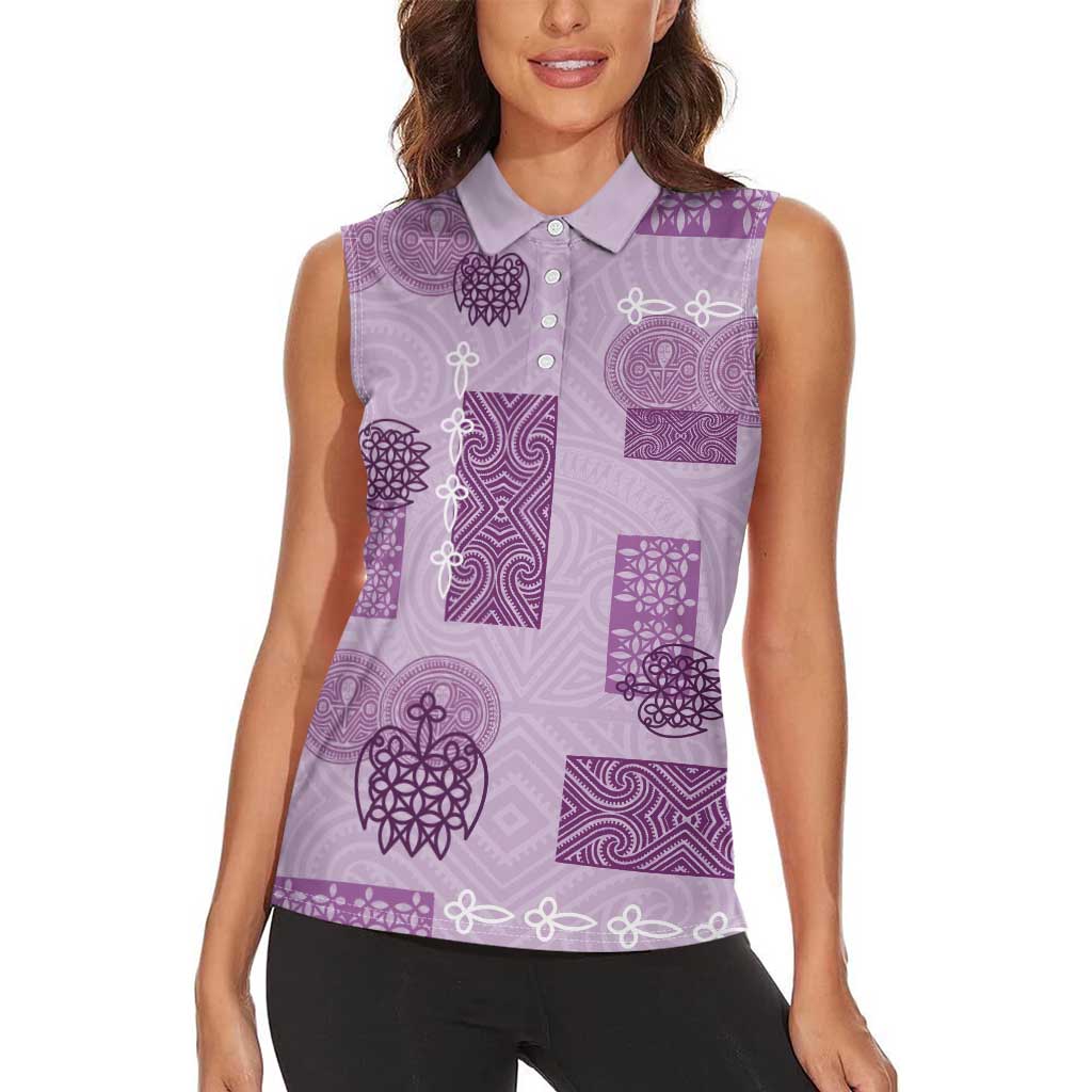 Vintage Lapita Women Sleeveless Polo Shirt Iconic Double Face Pattern Violet LT05 - Polynesian Pride