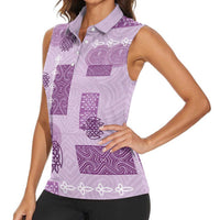 Vintage Lapita Women Sleeveless Polo Shirt Iconic Double Face Pattern Violet LT05 - Polynesian Pride