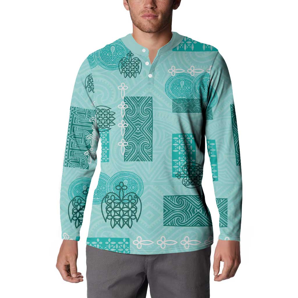 Vintage Lapita Button Sweatshirt Iconic Double Face Pattern Turquoise LT05
