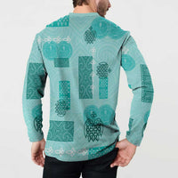 Vintage Lapita Button Sweatshirt Iconic Double Face Pattern Turquoise LT05