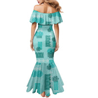 Vintage Lapita Family Matching Mermaid Dress and Hawaiian Shirt Iconic Double Face Pattern Turquoise LT05 - Polynesian Pride