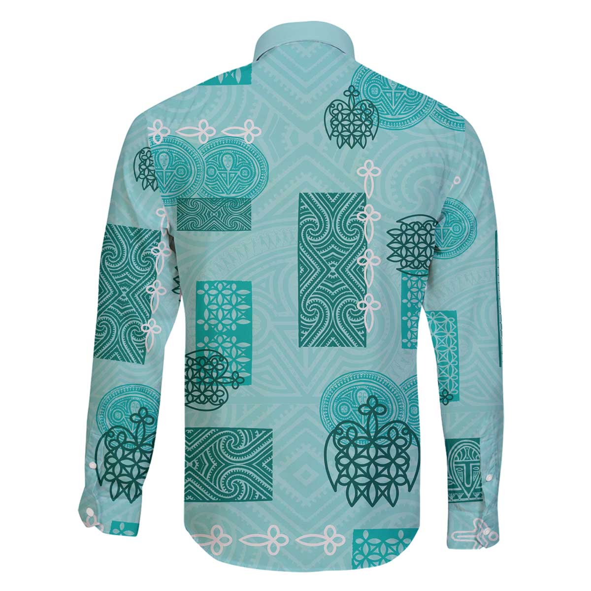 Vintage Lapita Family Matching Off The Shoulder Long Sleeve Dress and Hawaiian Shirt Iconic Double Face Pattern Turquoise LT05 - Polynesian Pride