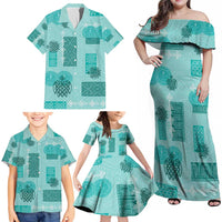 Vintage Lapita Family Matching Off Shoulder Maxi Dress and Hawaiian Shirt Iconic Double Face Pattern Turquoise LT05 - Polynesian Pride