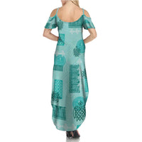 Vintage Lapita Family Matching Summer Maxi Dress and Hawaiian Shirt Iconic Double Face Pattern Turquoise LT05 - Polynesian Pride