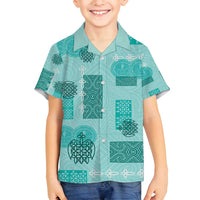 Vintage Lapita Family Matching Summer Maxi Dress and Hawaiian Shirt Iconic Double Face Pattern Turquoise LT05 Son's Shirt Turquoise - Polynesian Pride