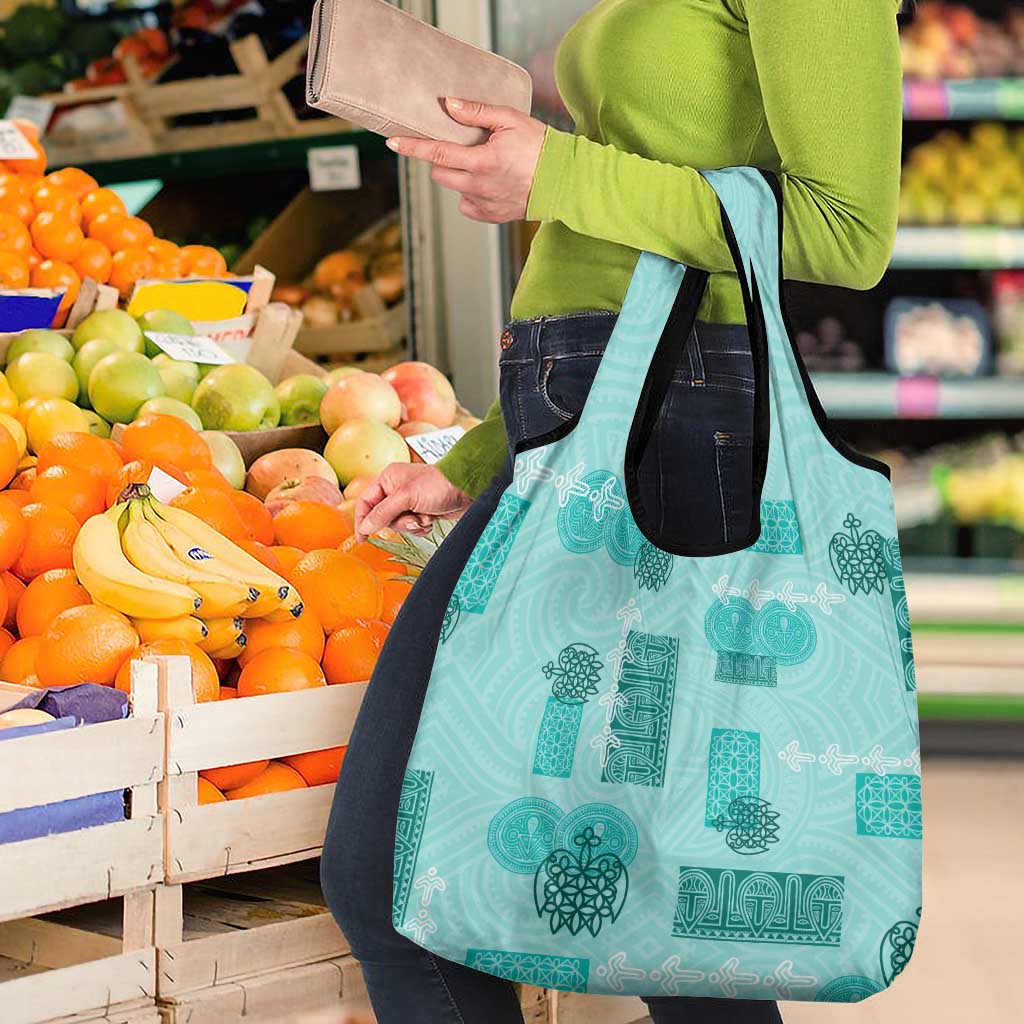 Vintage Lapita Grocery Bag Iconic Double Face Pattern Turquoise