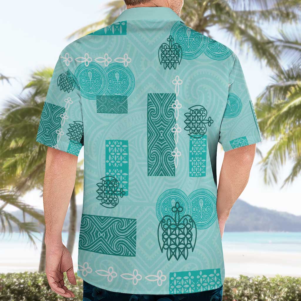 Vintage Lapita Hawaiian Shirt Iconic Double Face Pattern Turquoise LT05