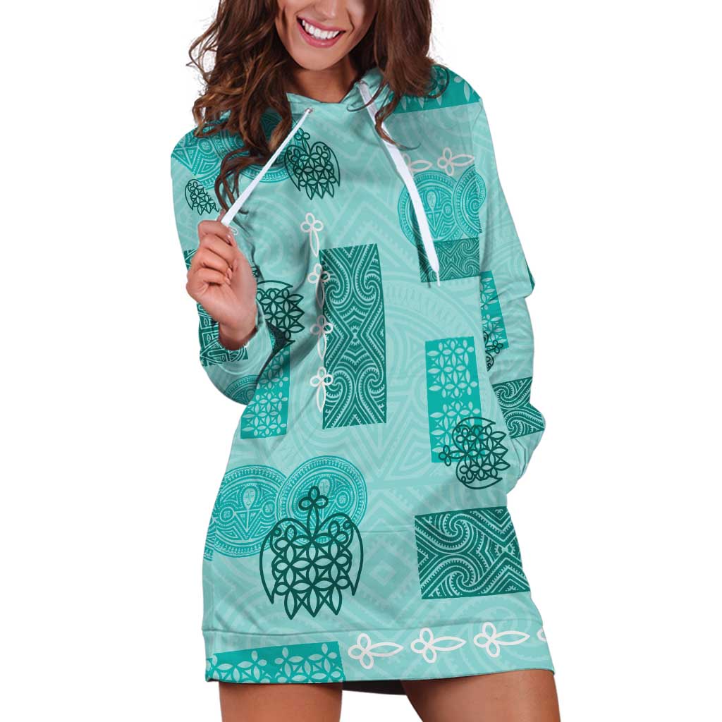 Vintage Lapita Hoodie Dress Iconic Double Face Pattern Turquoise LT05 Turquoise - Polynesian Pride