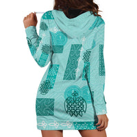 Vintage Lapita Hoodie Dress Iconic Double Face Pattern Turquoise LT05 - Polynesian Pride
