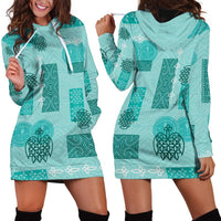 Vintage Lapita Hoodie Dress Iconic Double Face Pattern Turquoise LT05 - Polynesian Pride