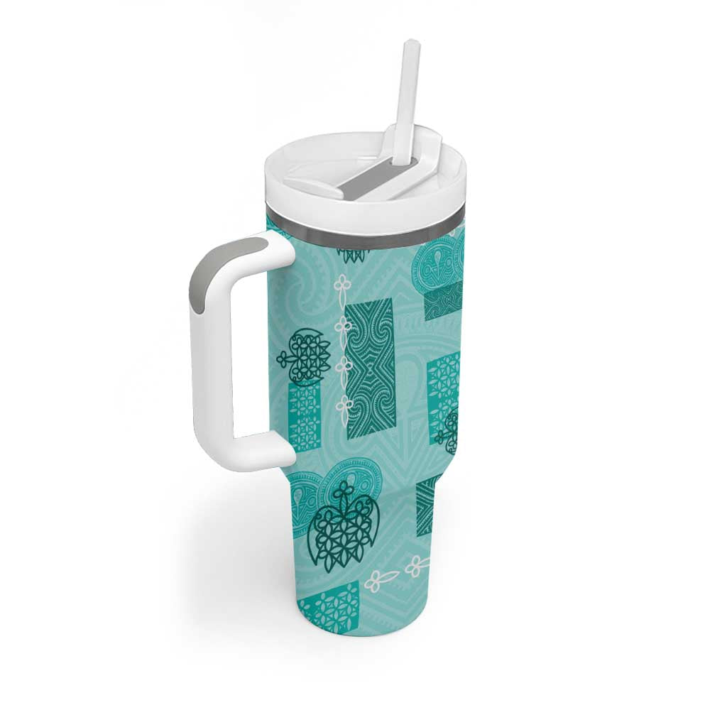 Vintage Lapita Tumbler With Handle Iconic Double Face Pattern Turquoise