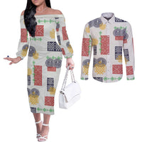 Vintage Lapita Couples Matching Off The Shoulder Long Sleeve Dress and Long Sleeve Button Shirt Iconic Double Face Pattern LT05 Colorful - Polynesian Pride