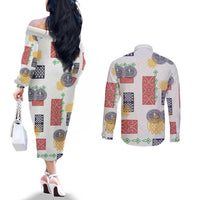 Vintage Lapita Couples Matching Off The Shoulder Long Sleeve Dress and Long Sleeve Button Shirt Iconic Double Face Pattern LT05 - Polynesian Pride