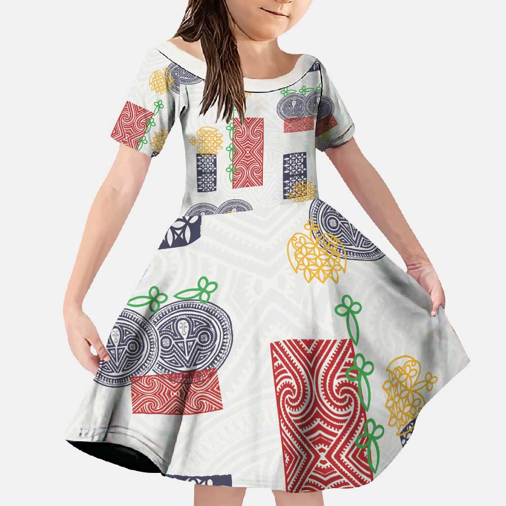 Vintage Lapita Family Matching Long Sleeve Bodycon Dress and Hawaiian Shirt Iconic Double Face Pattern LT05 Daughter's Dress Colorful - Polynesian Pride