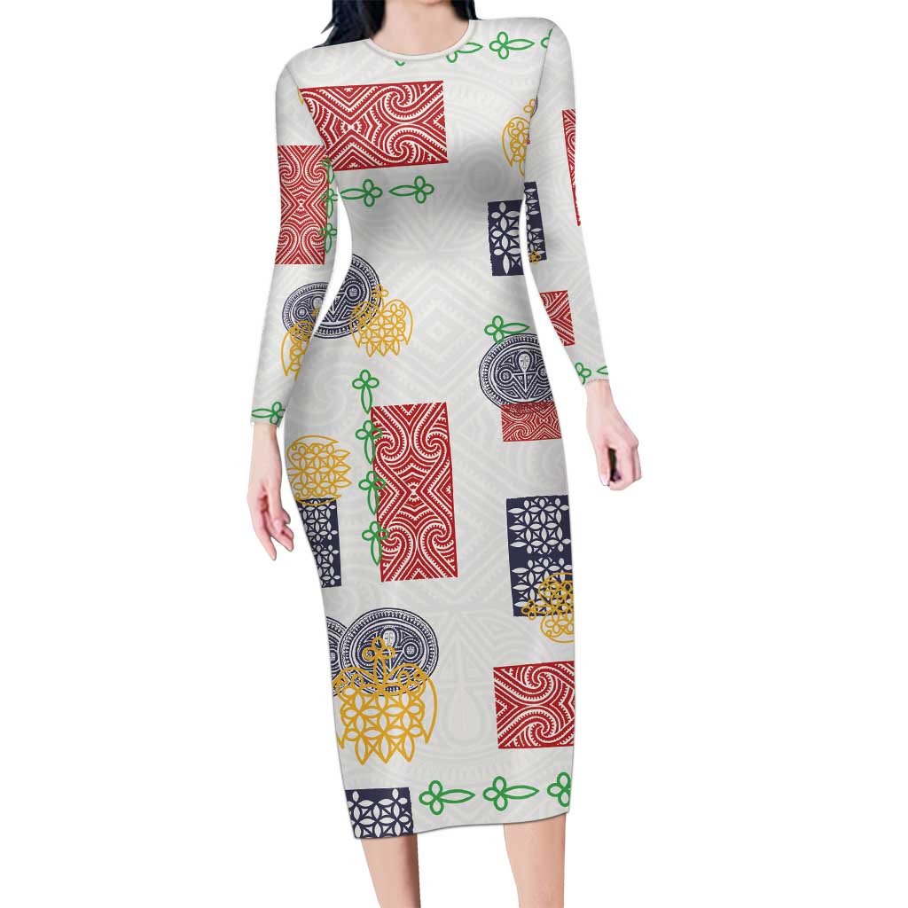 Vintage Lapita Family Matching Long Sleeve Bodycon Dress and Hawaiian Shirt Iconic Double Face Pattern LT05 Mom's Dress Colorful - Polynesian Pride