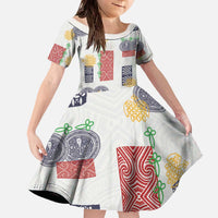 Vintage Lapita Family Matching Off The Shoulder Long Sleeve Dress and Hawaiian Shirt Iconic Double Face Pattern LT05 Daughter's Dress Colorful - Polynesian Pride