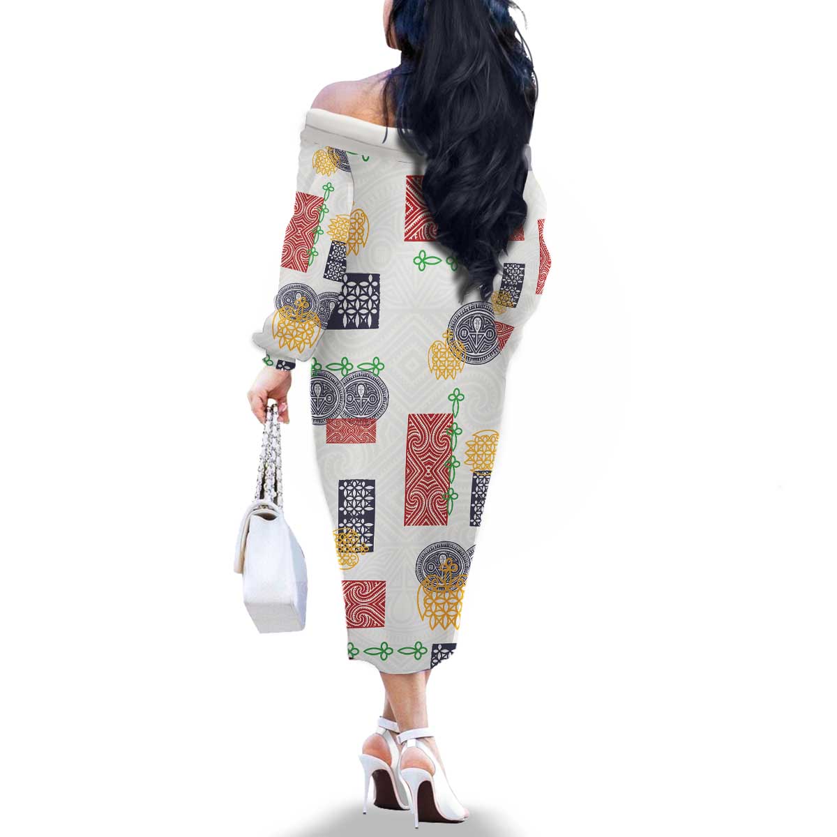Vintage Lapita Family Matching Off The Shoulder Long Sleeve Dress and Hawaiian Shirt Iconic Double Face Pattern LT05 - Polynesian Pride