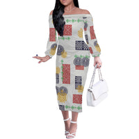 Vintage Lapita Off The Shoulder Long Sleeve Dress Iconic Double Face Pattern