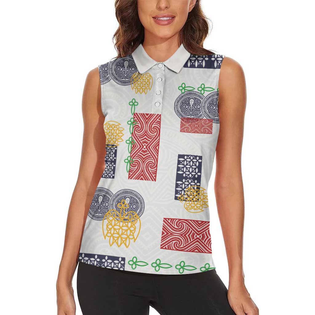 Vintage Lapita Women Sleeveless Polo Shirt Iconic Double Face Pattern LT05 - Polynesian Pride