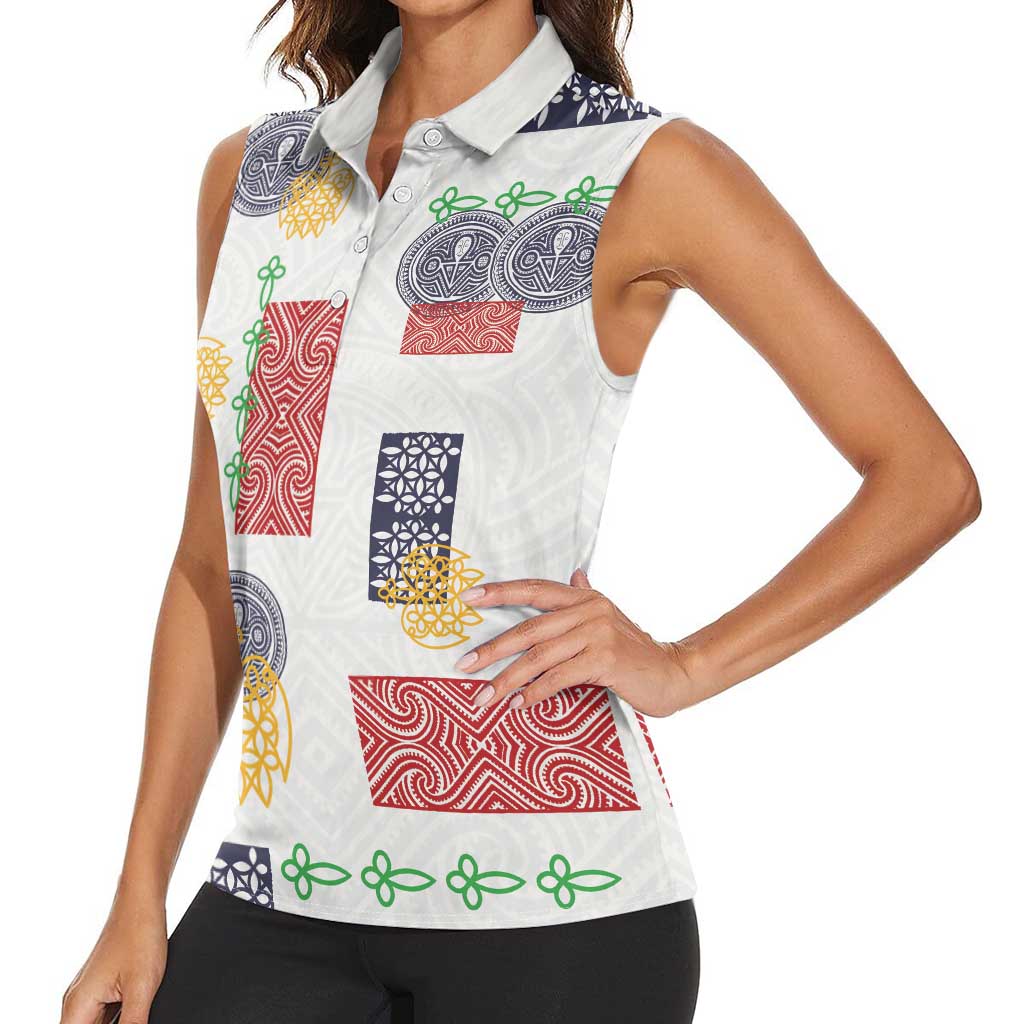 Vintage Lapita Women Sleeveless Polo Shirt Iconic Double Face Pattern LT05 - Polynesian Pride