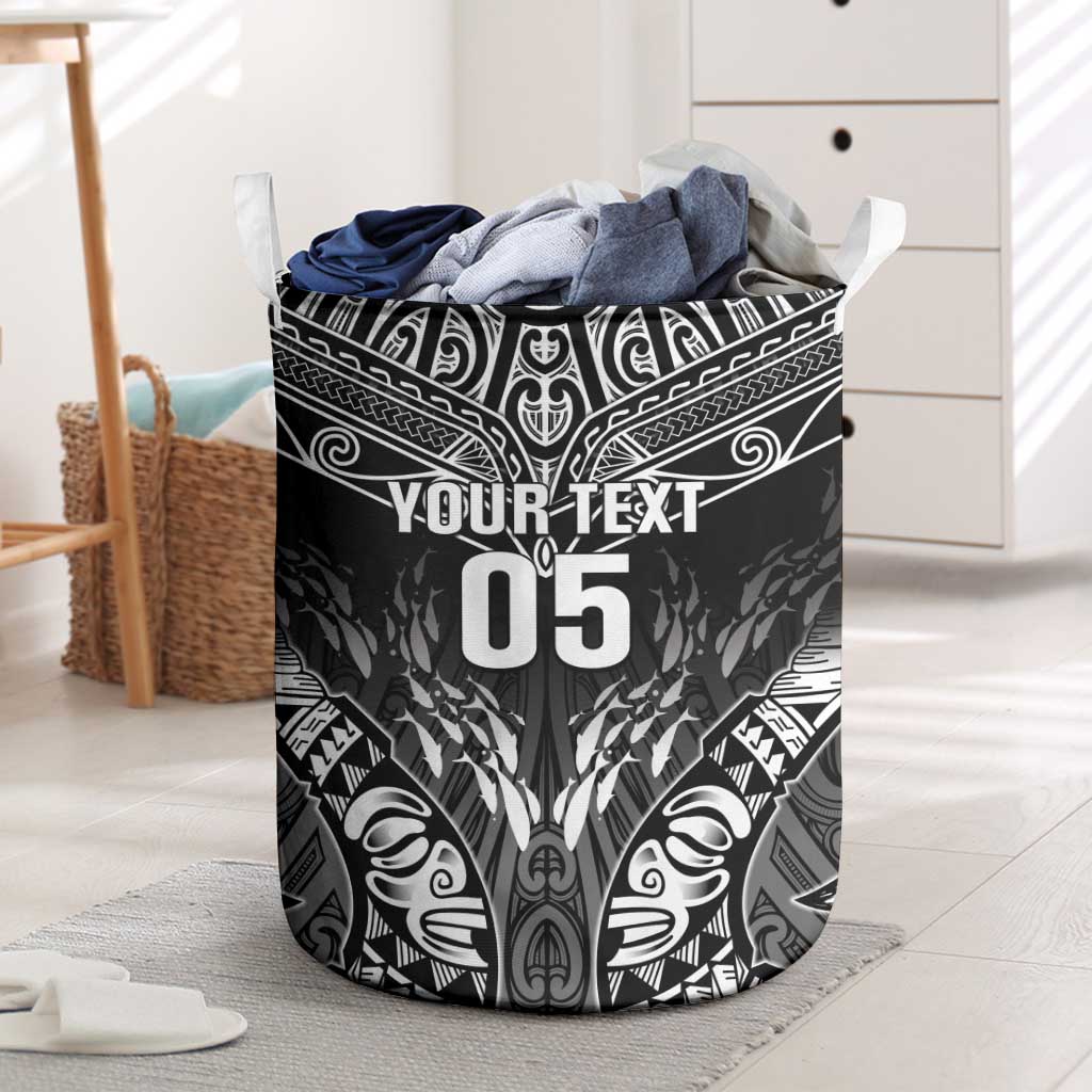 Custom New Zealand Fishing Laundry Basket Aotearoa Maori Koru LT05 Black - Polynesian Pride