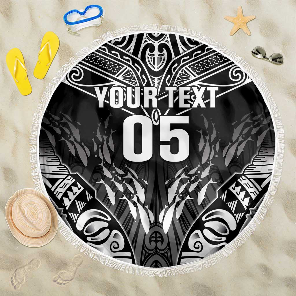 Custom New Zealand Fishing Beach Blanket Aotearoa Maori Koru LT05 One Size 150cm Black - Polynesian Pride