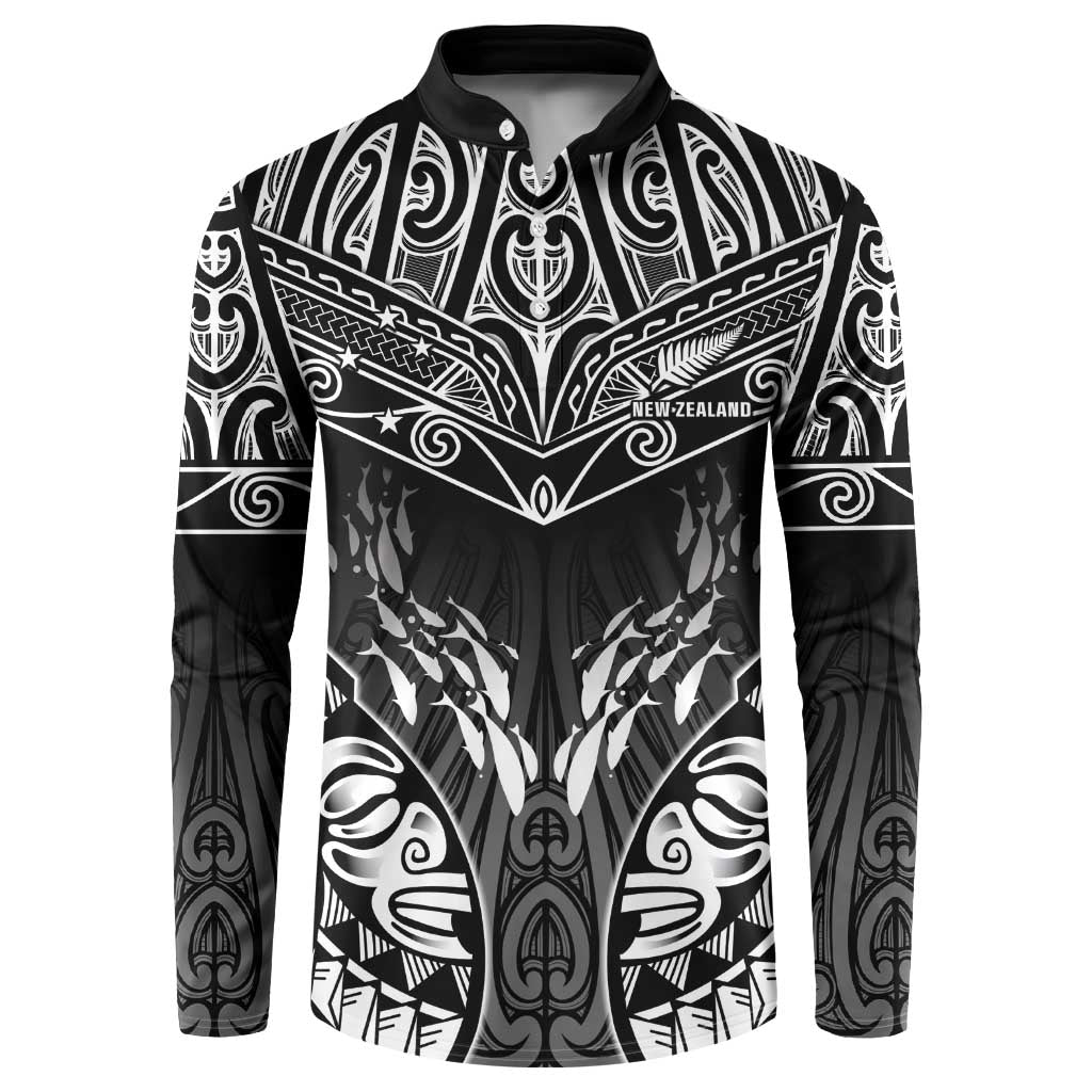 Custom New Zealand Fishing Button Sweatshirt Aotearoa Maori Koru LT05 Black - Polynesian Pride
