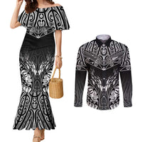 Custom New Zealand Fishing Couples Matching Mermaid Dress and Long Sleeve Button Shirt Aotearoa Maori Koru LT05 Black - Polynesian Pride