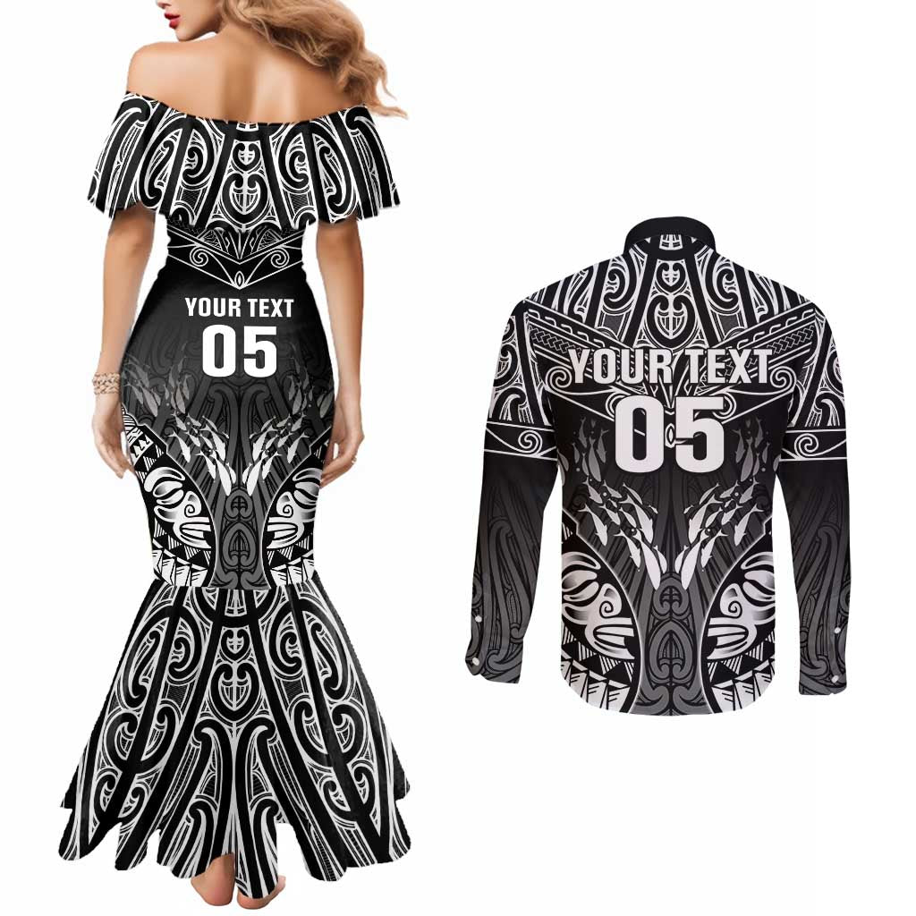 Custom New Zealand Fishing Couples Matching Mermaid Dress and Long Sleeve Button Shirt Aotearoa Maori Koru LT05 - Polynesian Pride