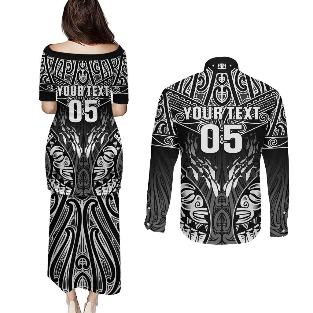 Custom New Zealand Fishing Couples Matching Puletasi and Long Sleeve Button Shirt Aotearoa Maori Koru LT05 - Polynesian Pride