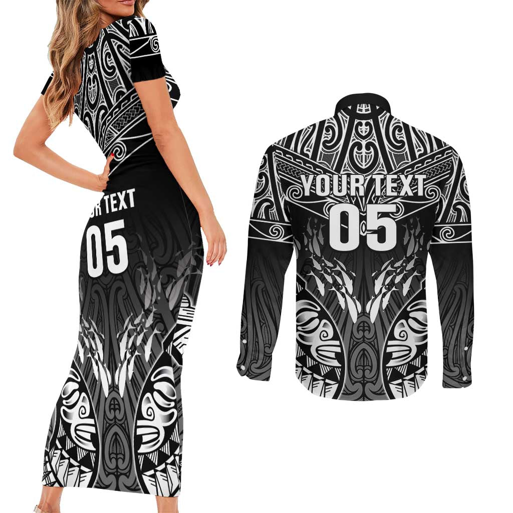 Custom New Zealand Fishing Couples Matching Short Sleeve Bodycon Dress and Long Sleeve Button Shirt Aotearoa Maori Koru LT05 - Polynesian Pride