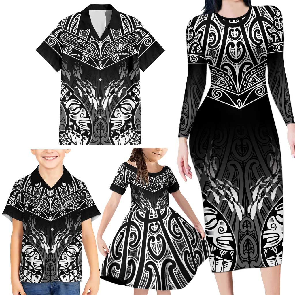 Custom New Zealand Fishing Family Matching Long Sleeve Bodycon Dress and Hawaiian Shirt Aotearoa Maori Koru LT05 - Polynesian Pride