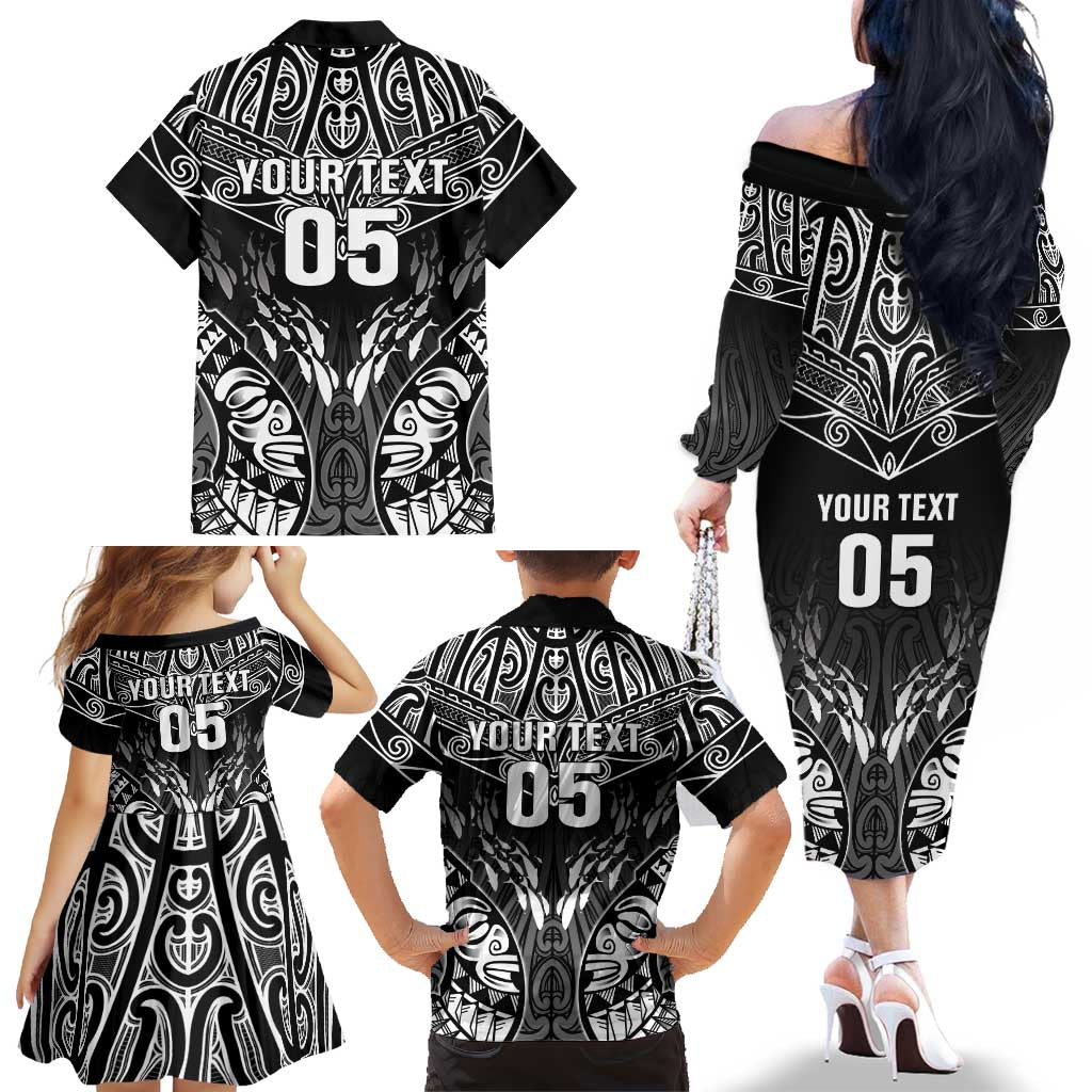 Custom New Zealand Fishing Family Matching Off The Shoulder Long Sleeve Dress and Hawaiian Shirt Aotearoa Maori Koru LT05 - Polynesian Pride