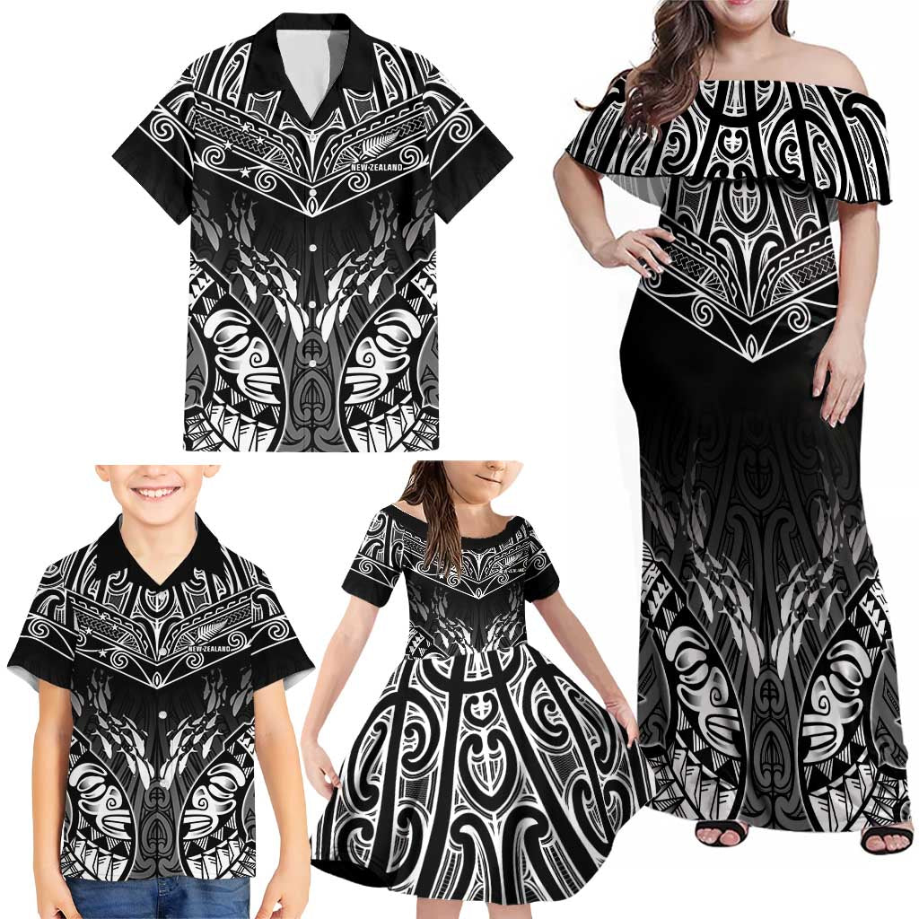 Custom New Zealand Fishing Family Matching Off Shoulder Maxi Dress and Hawaiian Shirt Aotearoa Maori Koru - Polynesian Pride