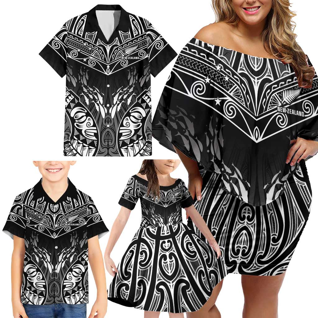Custom New Zealand Fishing Family Matching Off Shoulder Short Dress and Hawaiian Shirt Aotearoa Maori Koru LT05 - Polynesian Pride