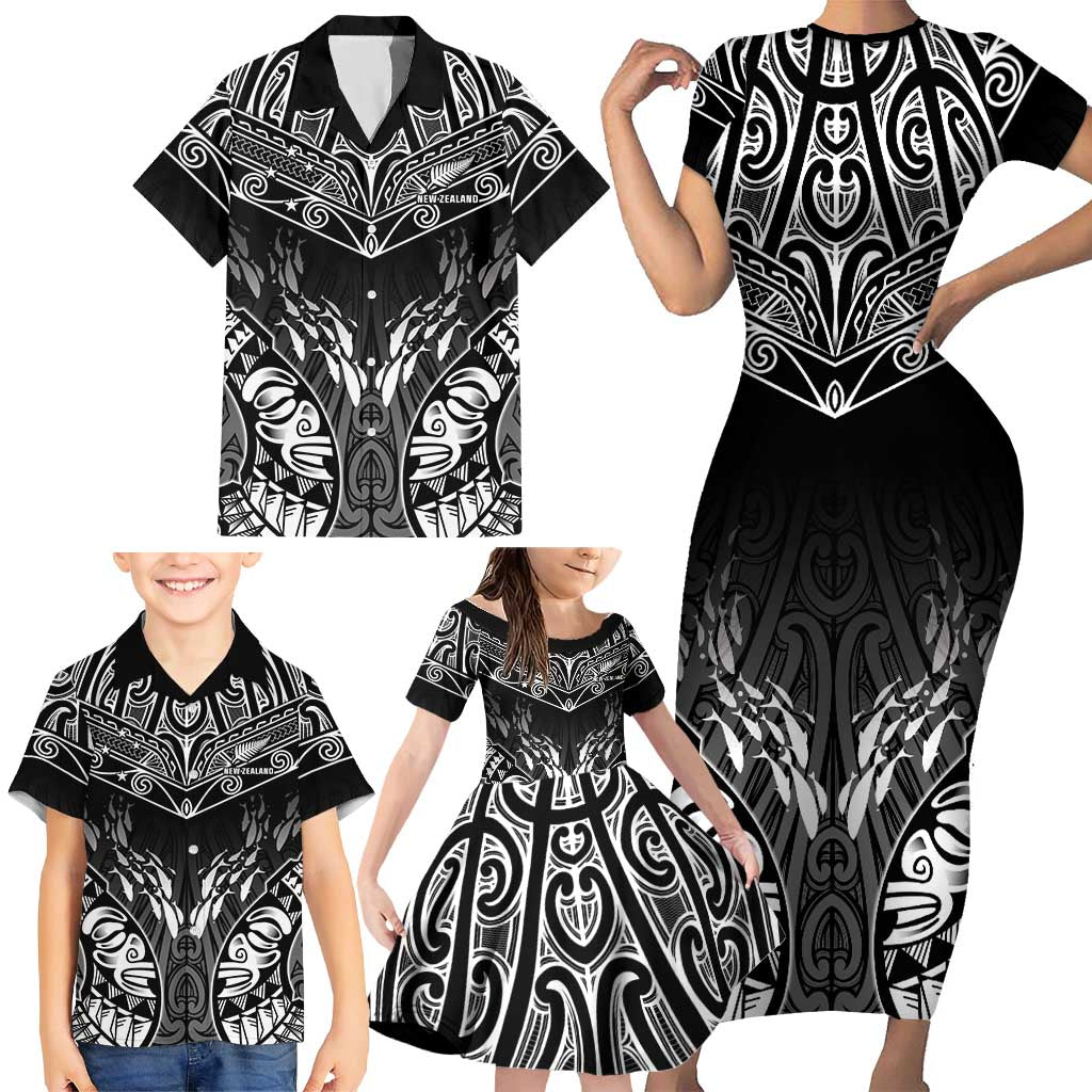 Custom New Zealand Fishing Family Matching Short Sleeve Bodycon Dress and Hawaiian Shirt Aotearoa Maori Koru LT05 - Polynesian Pride