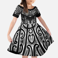 Custom New Zealand Fishing Family Matching Tank Maxi Dress and Hawaiian Shirt Aotearoa Maori Koru LT05 Daughter's Dress Black - Polynesian Pride
