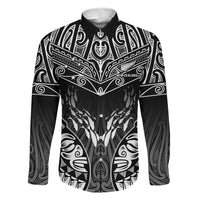 Custom New Zealand Fishing Family Matching Tank Maxi Dress and Hawaiian Shirt Aotearoa Maori Koru LT05 Dad's Shirt - Long Sleeve Black - Polynesian Pride